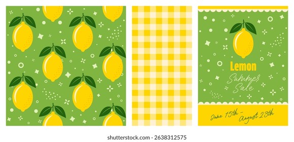 Fresh Lemons with Leaves Seamless Vector Pattern on Light Abstract Background