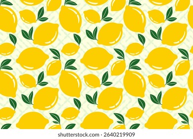 Fresh Lemons with Leaves Seamless Vector Pattern on Light Abstract Background
