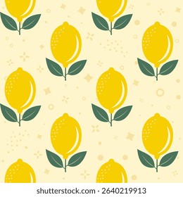 Fresh Lemons with Leaves Seamless Vector Pattern on Light Abstract Background