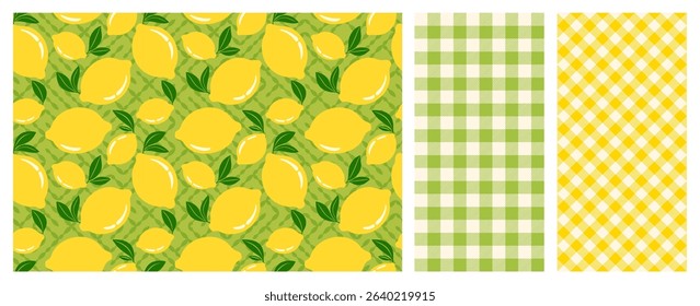 Fresh Lemons with Leaves Seamless Vector Pattern on Light Abstract Background