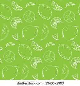 Fresh lemons, monochrome sketched, hand drawn vector seamless pattern. 