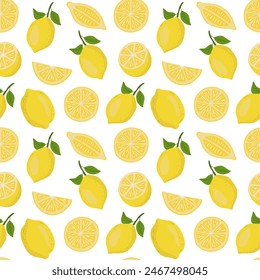 Limones frescos sobre fondo transparente. Patrón sin fisuras de cítricos de verano. Ilustración de la fruta, Fondo de pantalla botánico, tela tropical, diseño textil, envoltura.