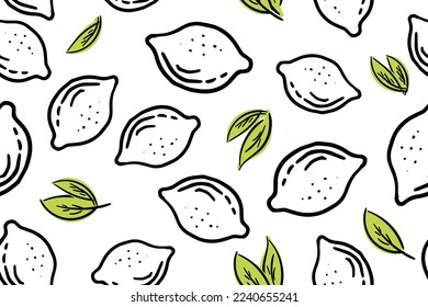 Impresión de limones frescos. Ilustración de limón de línea dibujada a mano. Limón minimalista. Patrón sin foco con cítricos.