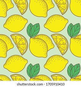 Fresh lemons seamless pattern. Vector illustration 