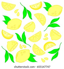 Fresh lemons seamless vector pattern. Hand drawn lemon background. 