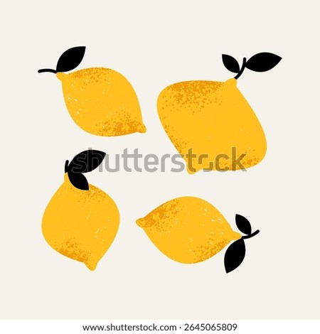 Fresh lemons set. Textured retro style fruit illustrations.