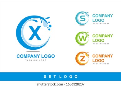 Fresh letter logo set with water wave