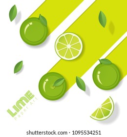 Fresh lime fruit background in paper art style , vector , illustration