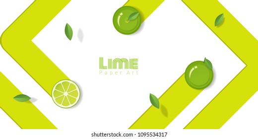 Fresh lime fruit background in paper art style , vector , illustration