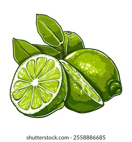 Fresh lime fruit. Collection of lime vector icons isolated on white background. Vector illustration for design and print	