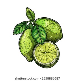 Fresh lime fruit. Collection of lime vector icons isolated on white background. Vector illustration for design and print	