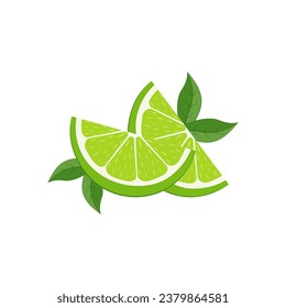 Fresh lime half icons with leaves. Vector illustration