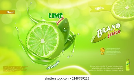 Plantilla de póster de publicidad de jugo de limón fresco. Vector EPS10