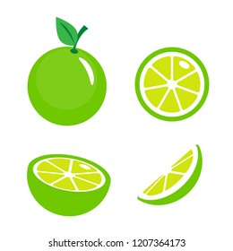 Fresh lime with leaves and slice. Vector illustration