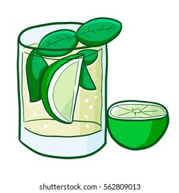 Fresh lime with mint leaves in summer - vector.
