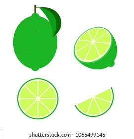  Fresh lime set isolated on white background - Vector illustration