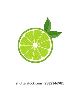 Fresh lime slice icon with leaves. Vector illustration