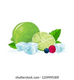 Fresh lime and slice isolated on white background. Vector illustration.