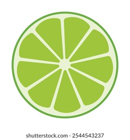 Fresh Lime slice isolated on white background. Vector flat llustration. Citrus fruit icon. Ideal for emblem natural product, farmers market. Perfect for packaging cosmetics, healthy food concept.