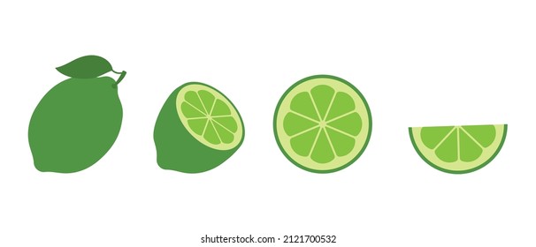 Fresh lime vector icons set. Green fruits slice, collection of vector illustrations