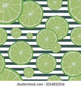 Fresh limes background. Hand drawn overlapping backdrop. Colorful wallpaper vector. Seamless pattern with fresh fruits collection. Decorative illustration, good for printing