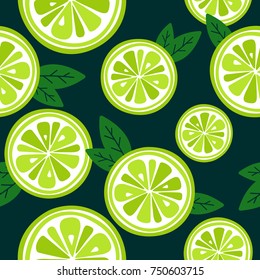 Fresh limes background. Hand drawn overlapping backdrop. Colorful wallpaper vector. Seamless pattern with fruits collection. Decorative illustration, good for printing