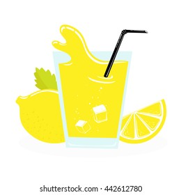 fresh limon juice, slice with leaves. vector illustration isolated. lemonade juice isolated
