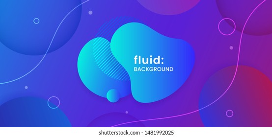 Insignia creativa del logotipo en forma geométrica líquida fresca en el fondo dinámico de la composición del fluido en color frío. Gradiente moderno de burbuja de agua para las redes sociales postes banner plantilla ilustración vectorial.