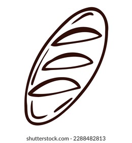 Fresh loaf of bread. Bakery item and element. Graphic outline hand drawn vector illustration isolated on white background for menu, bakery label design.