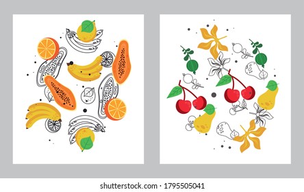 fresh local fruits set of patterns in white background vector illustration design