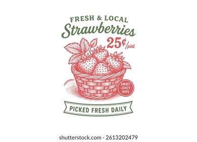 Fresh and local Strawberries, Vintage Farm Sign Strawberry T Shirt Design