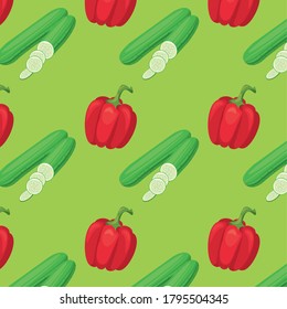 frische lokale GemüseGurken und Pfeffer auf grünem Hintergrund, Vektorgrafik-Design