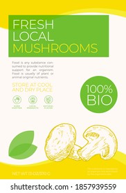 Plantilla De Etiqueta De Verduras Locales Frescas. Diseño de empaquetado de vectores abstracto. Banner de tipografía moderna con fondo de silueta dibujado a mano. Aislado.