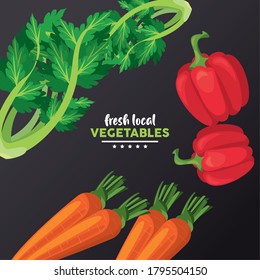 fresh local vegetables lettering with background black vector illustration design