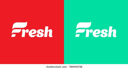 Fresh Logo. Company Logo with word Fresh. Letter F. Creative Logo concept for Dental Clinic or Restaurant, Organic Food Shop. Handwritten word Fresh. Red and Green Fresh Color Background.