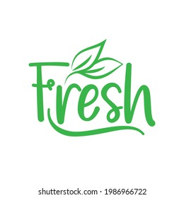 Fresh logo green leaf label  for veggie or vegetarian food package design. Isolated green leaf icon for vegetarian bio nutrition and healthy diet or vegan restaurant menu symbol.