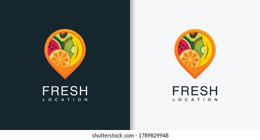Ubicación del logotipo fresco con plantilla de diseño de estilo abstracto moderno, fresco, frutal, ubicación, pin, Vector Premium