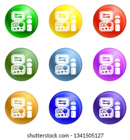 Fresh lunchbox icons vector 9 color set isolated on white background for any web design 
