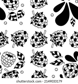 A Fresh And Luscious Seamless Pattern Featuring Raspberries. A  Cute Pattern Design Filled With Sweet, Round And Juicy Berry Fruit, Complete With Leaves And Some Splashes Here And There.