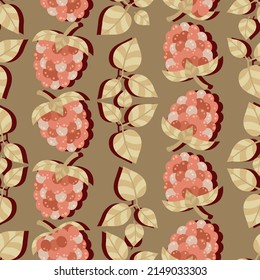 A Fresh And Luscious Seamless Pattern Featuring Raspberries. A  Cute Pattern Design Filled With Sweet, Round And Juicy Berry Fruit, Complete With Leaves And Some Splashes Here And There.