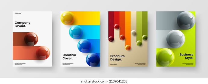 Nuevo paquete de diseño de vectores de portada de revista A4. Colección de ilustración de portada de bolas geométricas realistas.