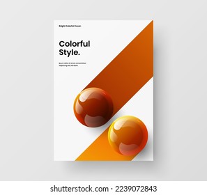 Nuevo concepto de diseño vectorial A4 de portada de revista. Diseño de postales de esferas brillantes y realistas.