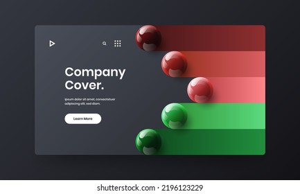 Fresh magazine cover design vector template. Bright 3D balls pamphlet concept.