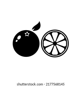 Icono de vector de fruta de mandarina fresca en negro. EPS 10. Ilustración de frutas tropicales. Menú vegetariano. Vegan, comida saludable. Se puede usar para temas como frescura, desintoxicación, nutrición, restaurante, mercado.