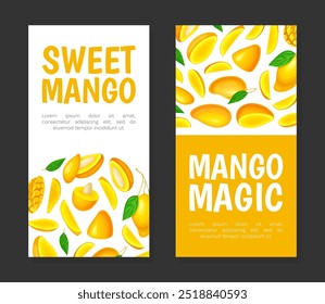 Diseño de Anuncio de mango fresco con Plantilla de Vector de alimentos tropicales brillantes