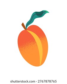Fresh mango with cut piece. Tropical fruit with green leaf. Exotic summer eating for proper nutrition. Organic and natural garden food. Flat isolated vector illustration on white background