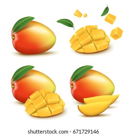 Fresh mango design elements, four different styles of fresh fruit in 3d illustration