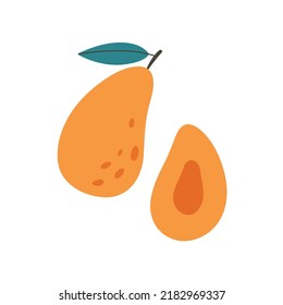 Fresh mango. Exotic and tropical fruit. Healthy food. Vector illustration in flat style