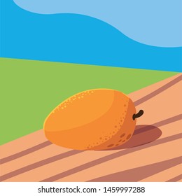 fresh mango fruit in wooden table in landscape