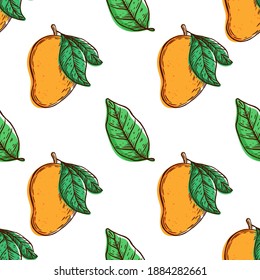 Fresh mango hand draw in seamless pattern